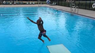 5 year old jumping into deep water.