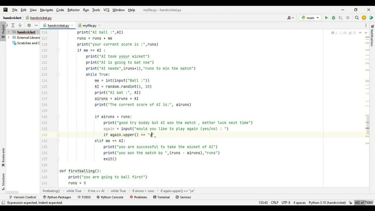 PYTHON HAND CRICKET | PART 4 | ADDITINAL FEATURES TO GAME - YouTube