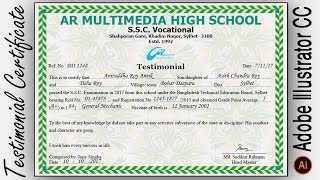 Professional Testimonial Certificate Design in Adobe Illustrator CC|Certificate Design AI 2019