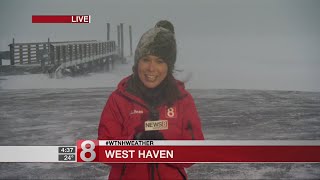 Winds whipping, sideways snow blowing in West Haven