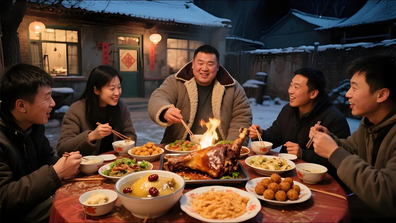 农家小院里的烟火气，烤羊腿滋滋冒油，炸丸子配浓浓炖鸡汤，三五好友在身旁每一口都满足！【孤独的美食咖】