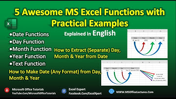 MS Excel 5 Functions | How to Extract Day, Month & Year from Date & Vice Versa | Excel Tutorial