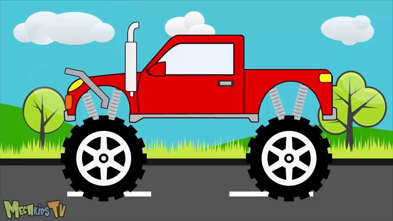 Red Monster Truck Monster Trucks For Children Mega Kids Tv - YouTube