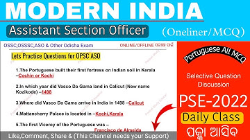 Modern India:Assistant Section Officer/OPSC ASO Question Discussion Class//Portuguese Complete Video