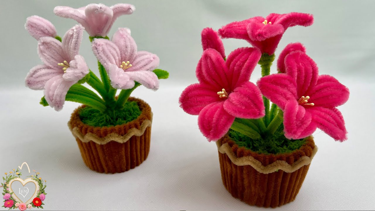 Cách làm chậu hoa Ly mini bằng kẽm nhung - How to make a Lilies flower mini Pot ! #hms2