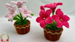 Cách làm chậu hoa Ly mini bằng kẽm nhung - How to make a Lilies flower mini Pot ! #hms2