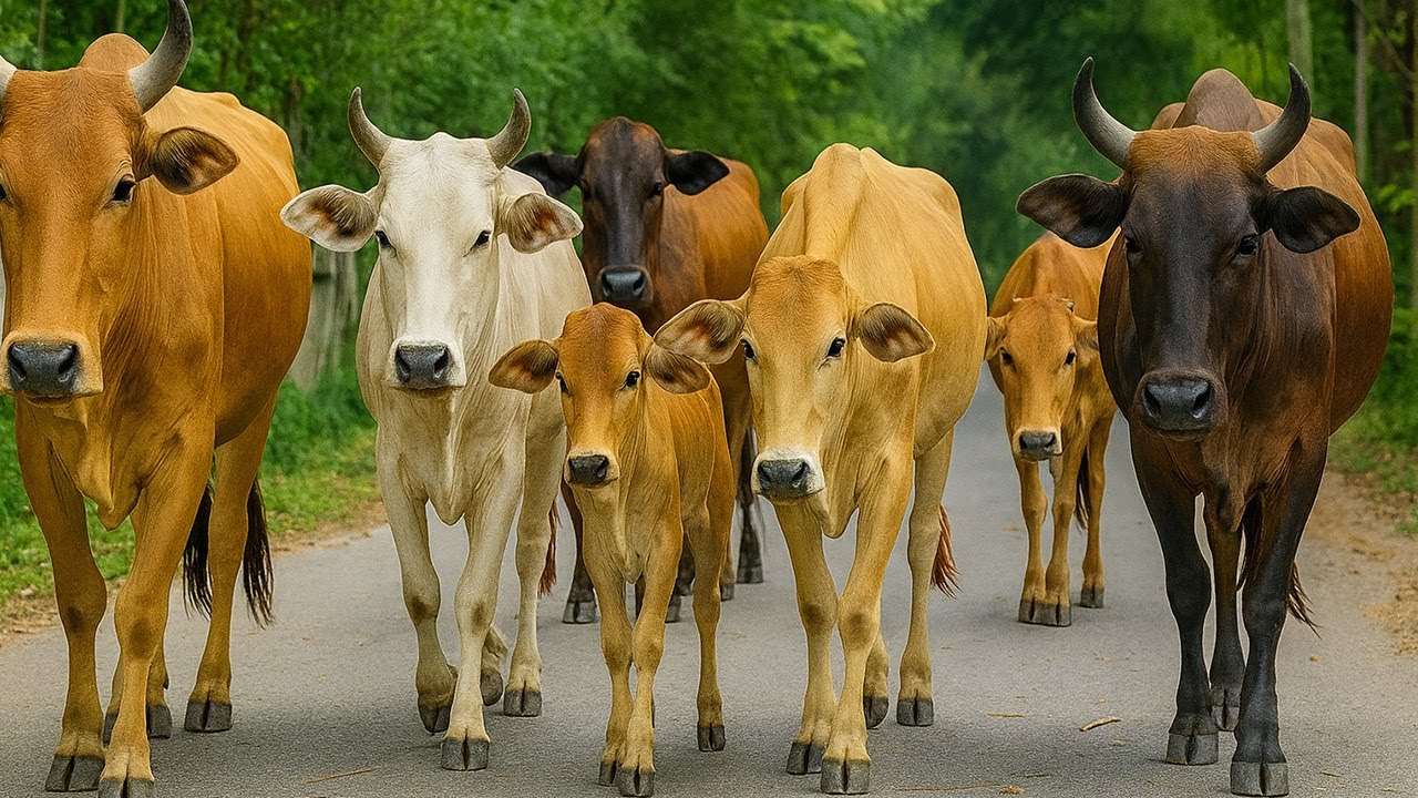 Mengiring Sapi Lembu Gembala Berjalan Menuju Ke Kandang Peternakan Ternak sapi di Desa - video sapi
