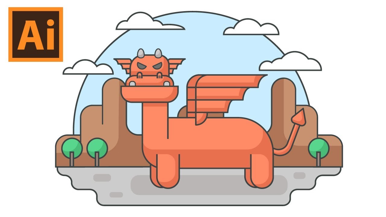 Dragon Character - Illustrator Flat Design Creation Process