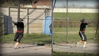 Hammer throw in slow motion front & side view (300fps)