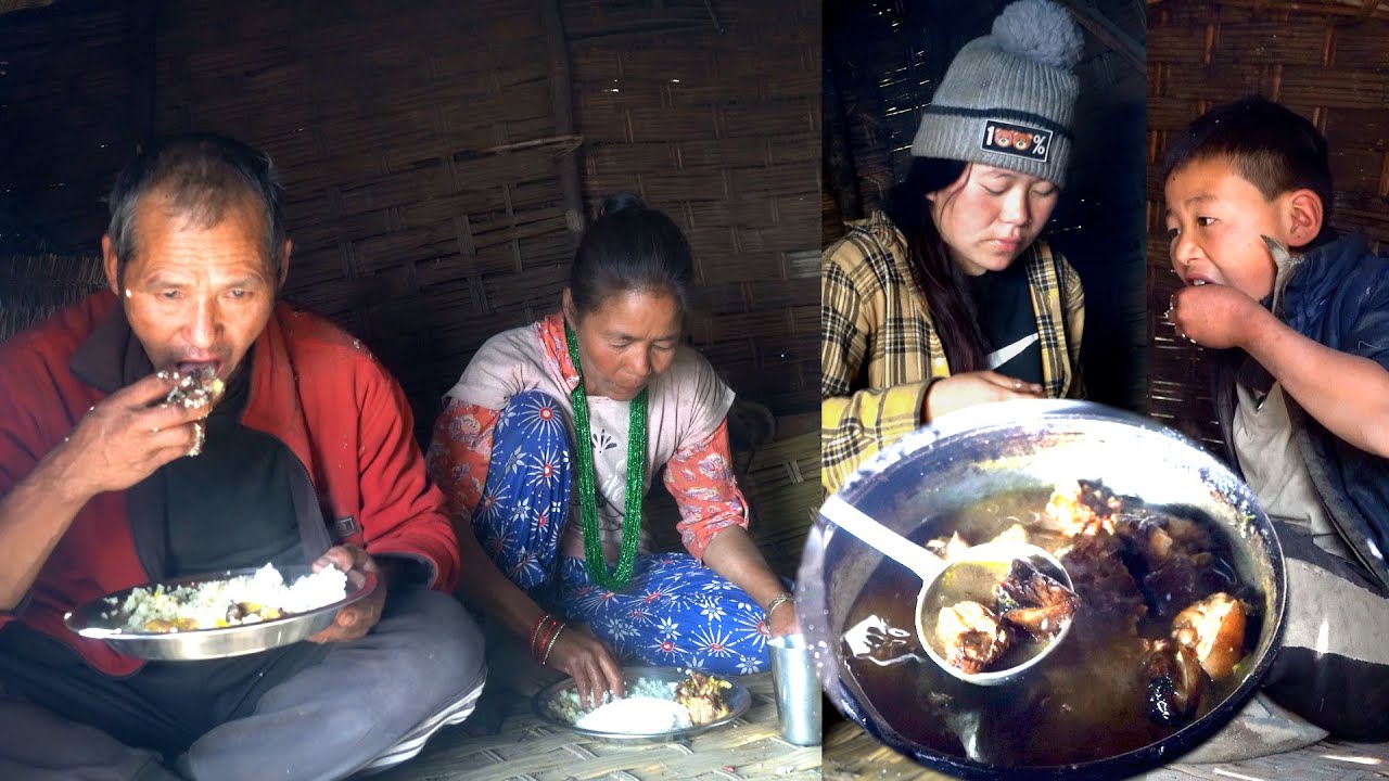 jungle man family cooking & eating