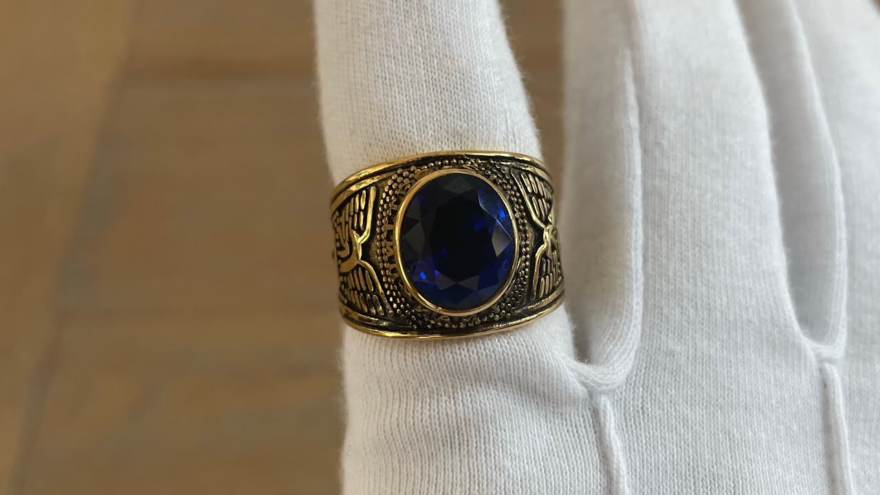 CHEVALIÈRE HOMME USA PIERRE BLEU ACIER OR