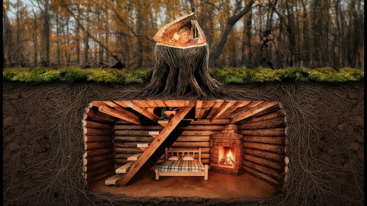 I Built a Secret Underground House Hidden Inside a Tree Stump 🌲 | Cozy ...