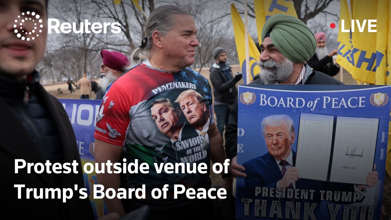 LIVE: Protesters gather outside Trump's Board of Peace meeting venue