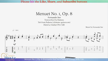 Menuet No. 1, Op. 8 (Fernando Sor) for Classical Guitar with Tab