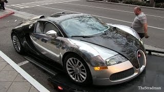 $1.5 Million near crash! Chrome/Carbon Fiber Bugatti Veyron supercar almost falls off flatbed!