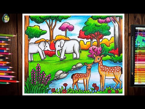 رسم منظر غابة جميل رسم الحياة البرية كيفية رسم منظر غابة رسم غابة