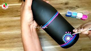 Easy Dot Mandala Bottle Painting using ONLY Qtip Toothpick & Pencil | DIY Bottle Art | Niviz Ep 172