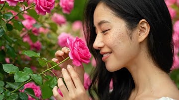 Ngôi nhà gỗ mộc mạc và bụi hoa hồng cổ trổ đầy hoa