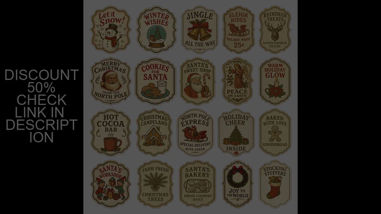 20pcs Vintage Christmas Stickers,Gift Wrapping Label Party Favor,Candy Cane Chocolate Bar Bottle,Jou