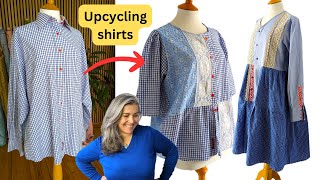 2 of my favourite upcycling men's shirt projects (sewing dress and top)