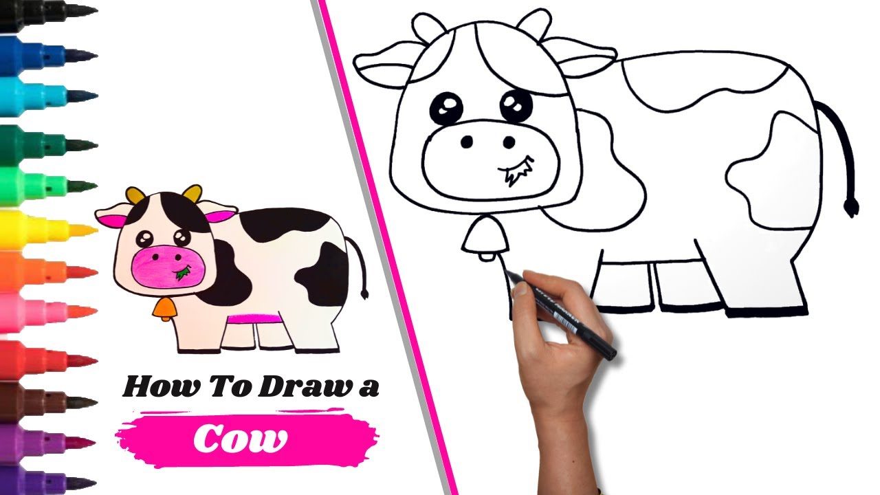 Learn How to Draw A Cute Cow - Cute Cow Easy Drawing, Painting and ...