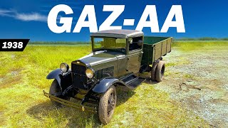 Old Restored Soviet Military Truck START &amp; DRIVE - GAZ AA (1938)
