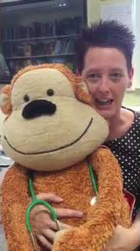Monkey Meets Sian, a Play Specialist at Princess Royal University Hospital's (PRUH)