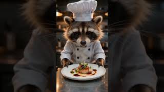 Nobody warned me the head chef would be a raccoon…Would you eat here? #funny #ai #cooking #pov #chef