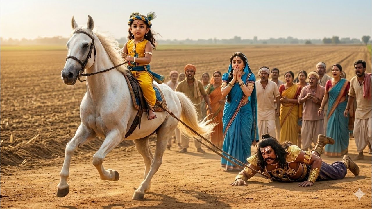 बाल कृष्ण ने घोड़े से घसीटा कंस को, पूरा गांव रह गया दंग 😱 | यशोमती मईया के नंदलाला | Krishan Leela