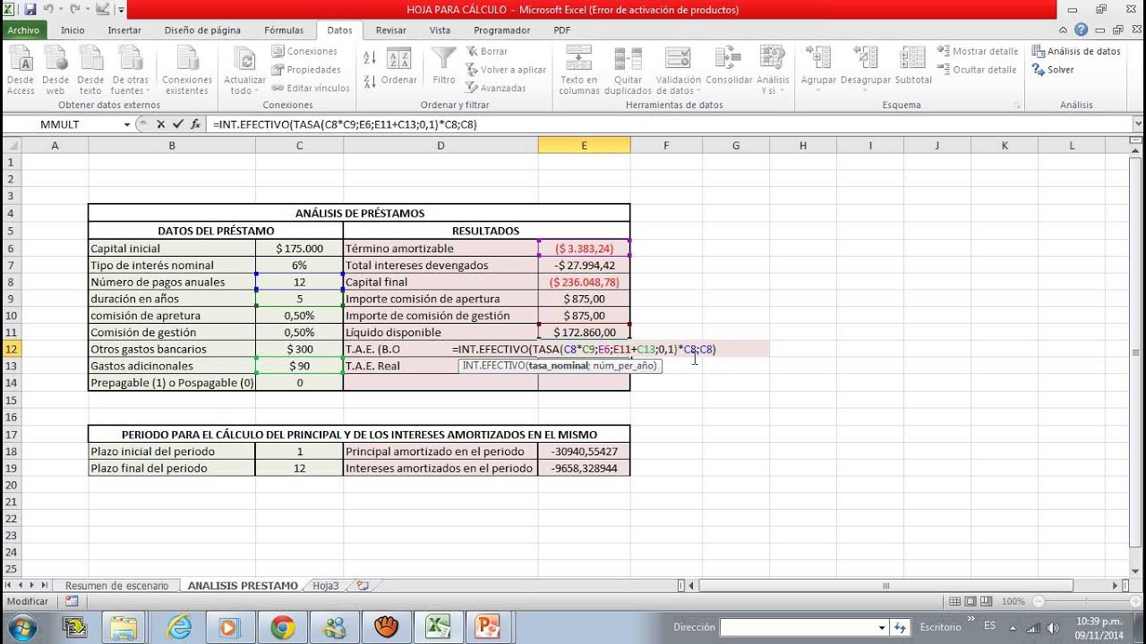 como hacer un calculo de prestamo en excel