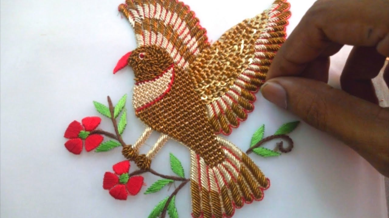 Hand Embroidery How To Make Zardosi Embroidery Bird figure Hand