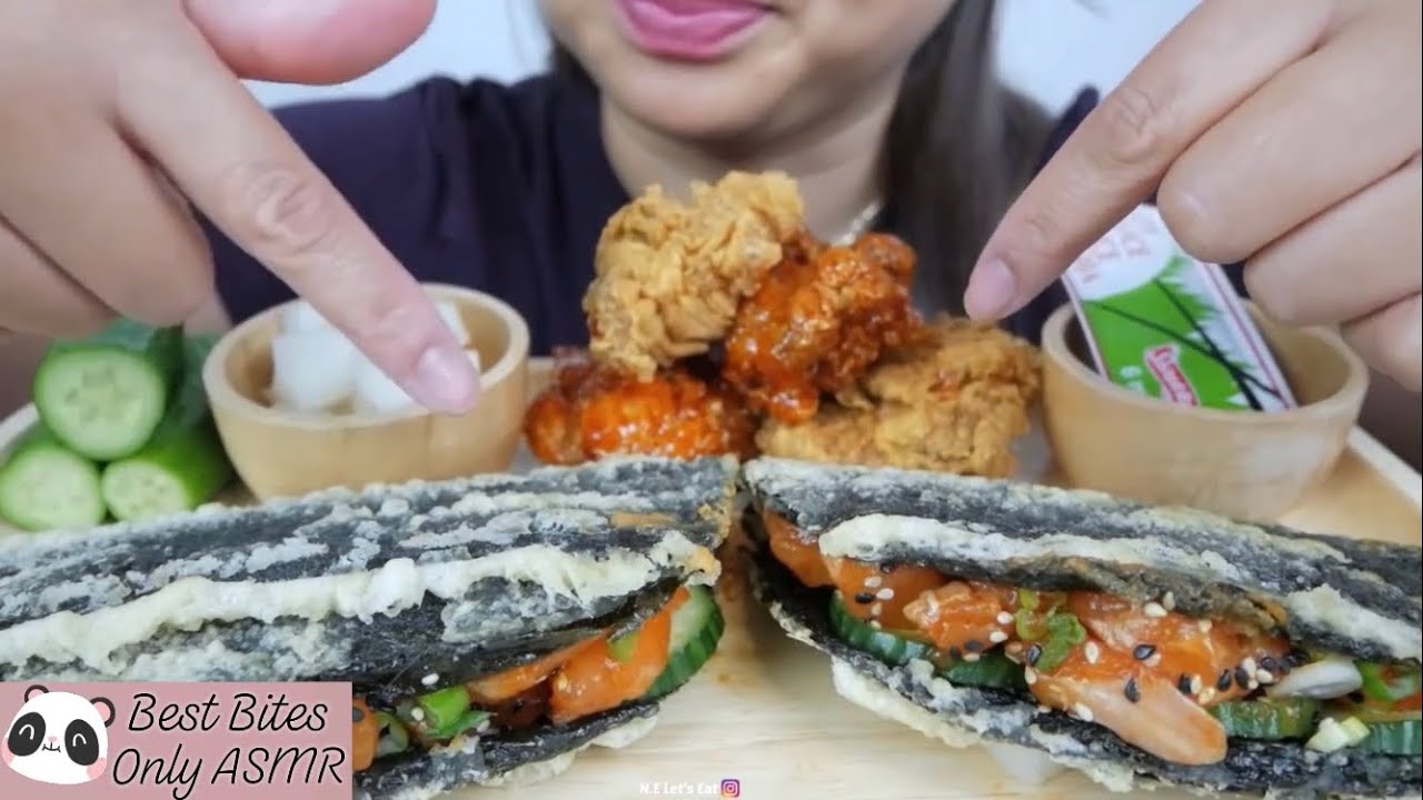 Best Bites Only ASMR | Spicy-Sweet Korean Fried Chicken with Spicy Salmon Tacos | NE Let’s Eat
