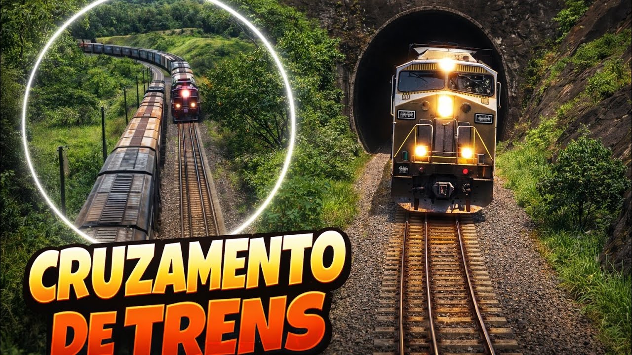 Cruzamento de trens no corredor de exportação atravessando o túnel ferroviário 