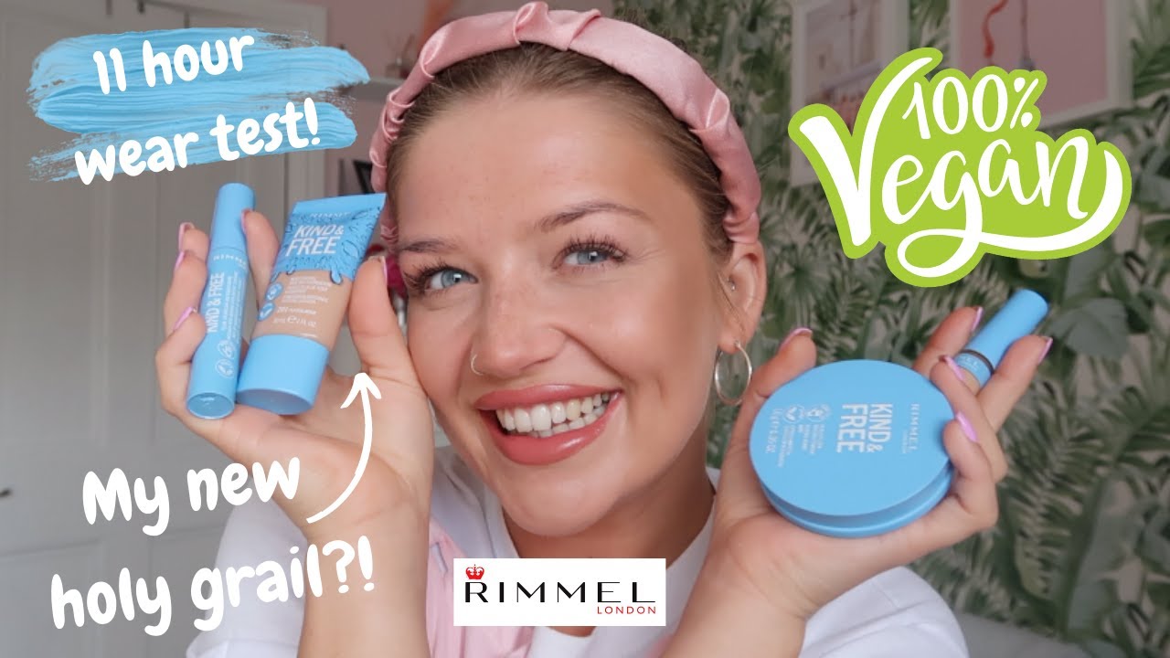 Линейка косметики Rimmel Kind & Free! Тональный крем, консилер, тушь для ресниц и компактная пудр...