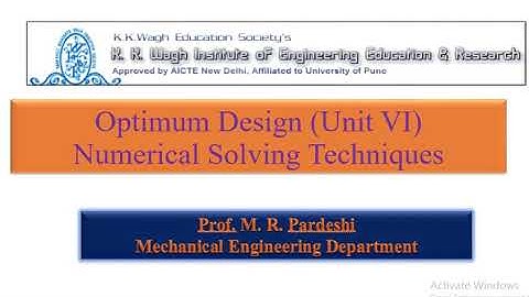 Optimum Design Numerical Solving Techniques