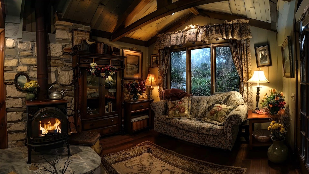 🔴Cozy Cabin Vibes: Relaxing Rain Sounds and a Warm Fireplace for Better ...
