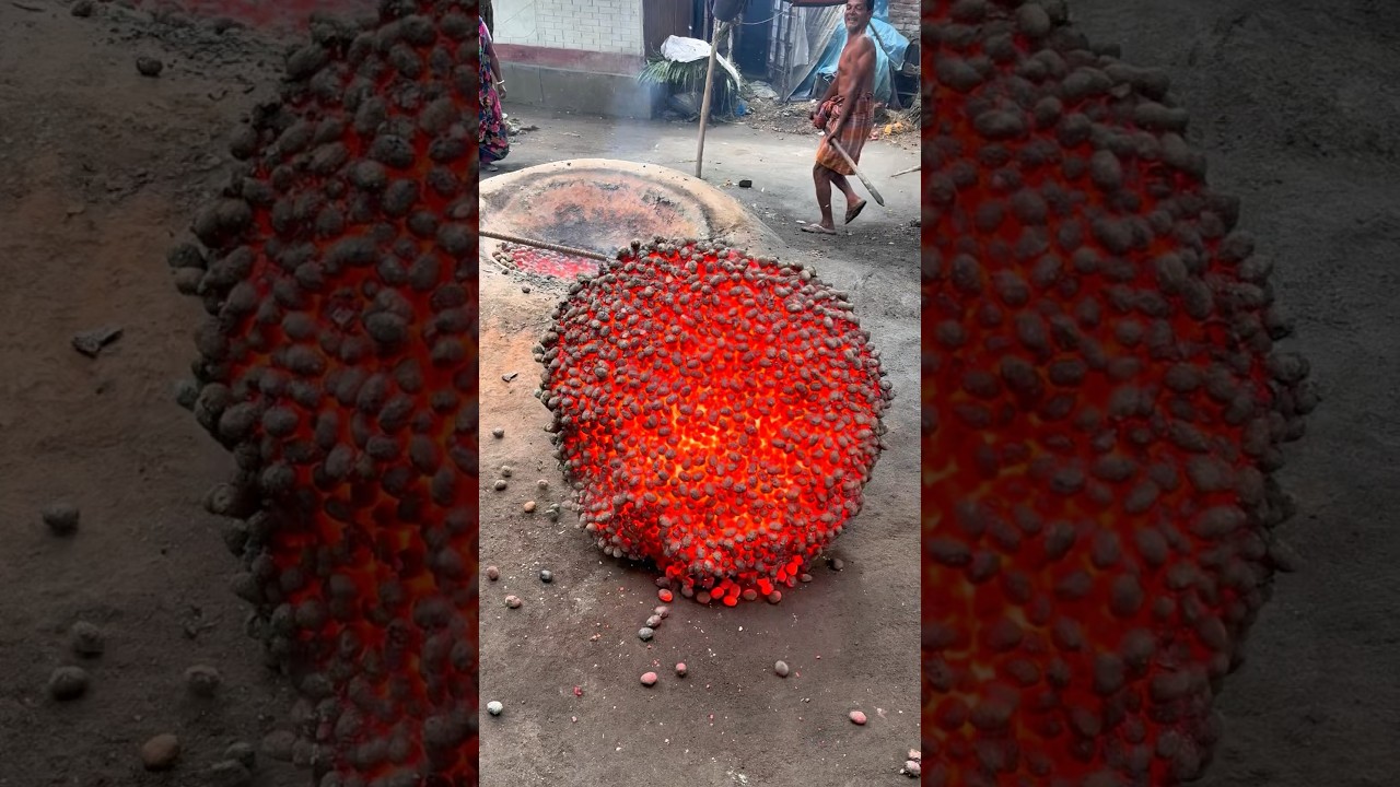 Traditional amulet is being crafted using tin and clay with primitive techniques exceptional skill.
