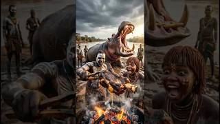 EXTREME River Monster Ribs: Karo Tribe! 🦛 #wildfirefeast #shortsviral #tribalfeast #tribalcooking