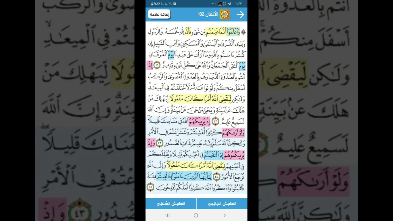 سوره الانفال ( ربع الثالث ) واعلموا انما غنمتم تربيط وتدبر ومتشابهات الربع كله