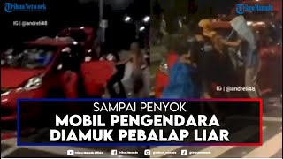 Ganggu Balap Liar, Mobil Jazz Jadi Bulan bulanan Pebalap Sampai Penyok