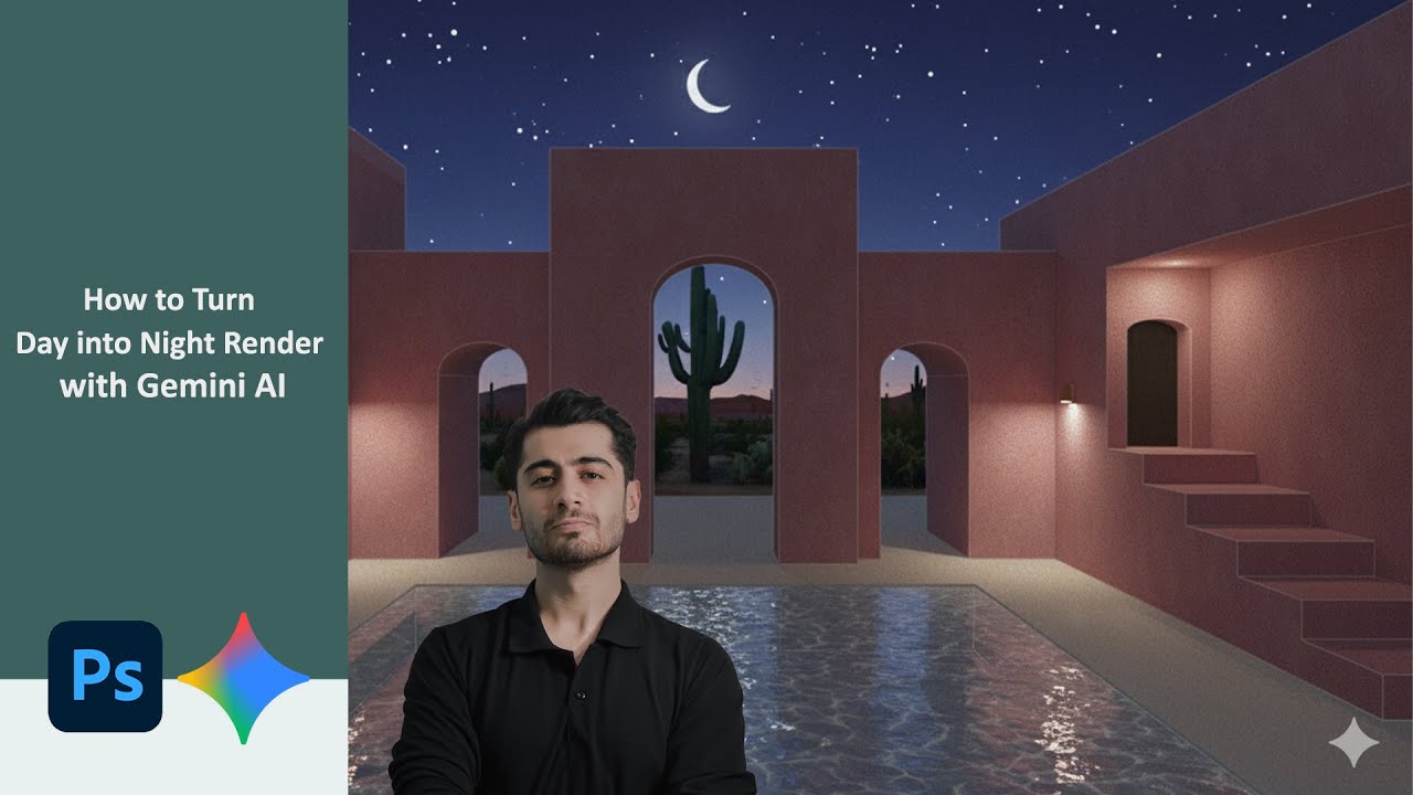 How to Turn Day into Stunning Night Render with Gemini AI in 6 Minutes (Photoshop + Free Prompt)