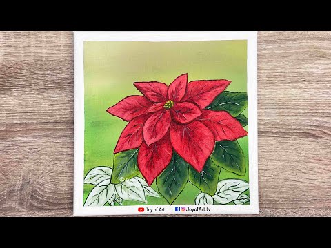 Christmas Poinsettia Flower Acrylic Painting for Beginners | Joy of Art #434