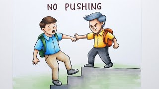 How to draw Stop Bullying Illustration : No Pushing