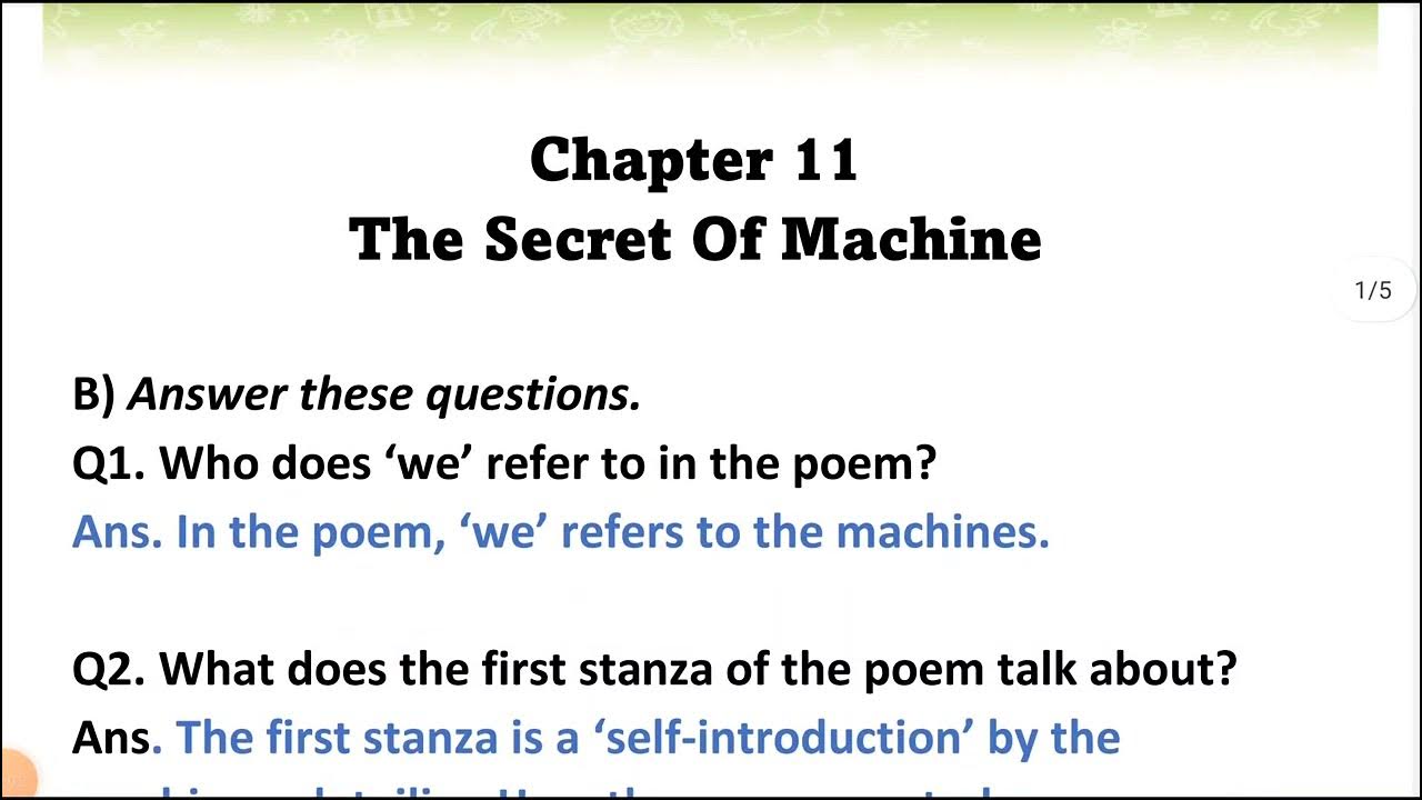 the secret of machine poem questions and answers of class 6 English