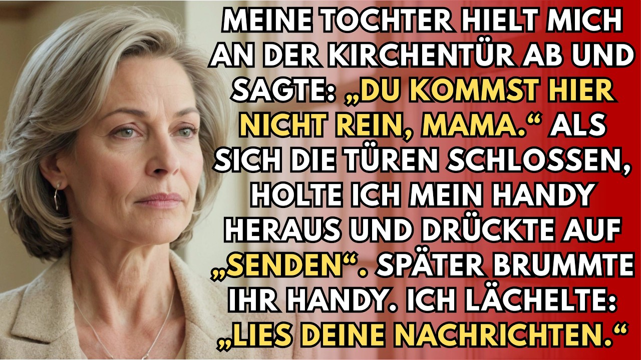Meine Tochter blockierte die Kirchentür zu ihrer eigenen Hochzeit und sagte mit eiskaltem Blick: „Du kommst hier nicht rein, Mama.“ Ich stand auf den Steinstufen, der Herbstwind zerrte an meinem...