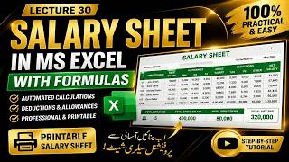 Create Salary Sheet in Excel with Formulas | Lecture 30 | Printable Payroll Template