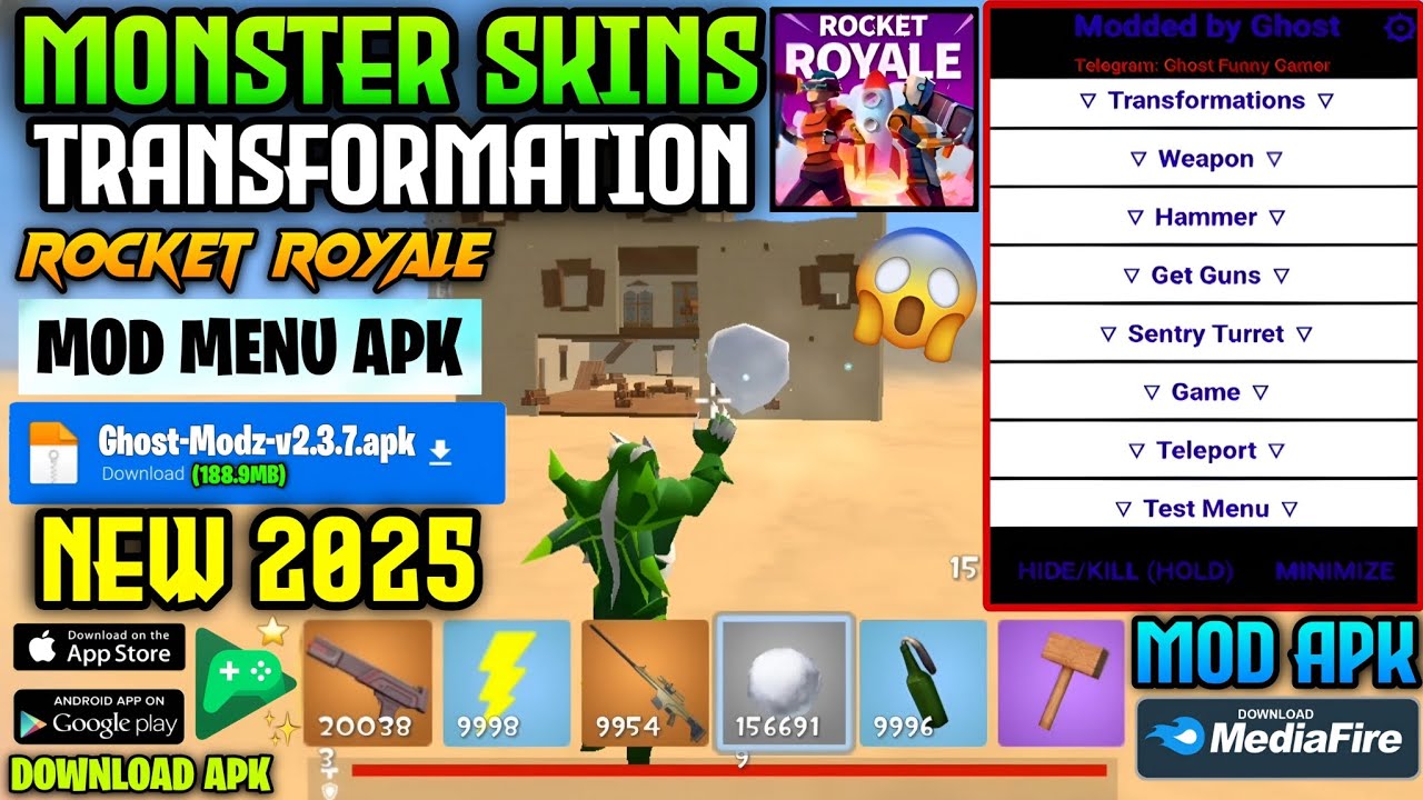 MONSTER TRANSFORMATION SKINS🔥 - Rocket Royale Ghost Modz v 2.3.7 Mod Menu APK 2025 💥