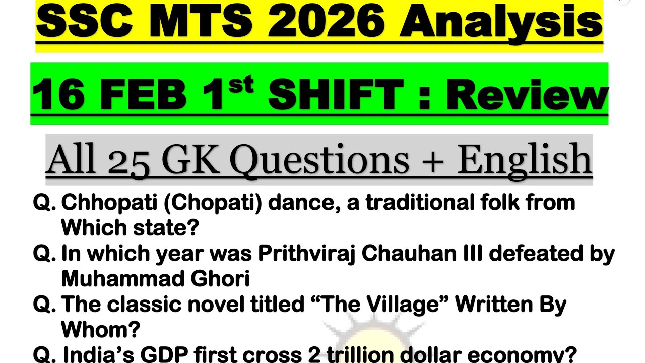 SSC MTS 1st Shift 16 Feb 2026 Exam Analysis | Today Paper Review | SSC MTS GK Analysis