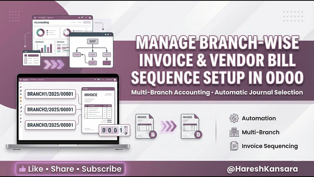 Manage Branch-Wise Invoice & Vendor Bill Sequence Setup in Odoo | Multi-Branch Journals Automation