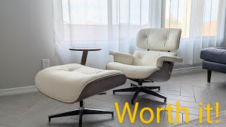 Sohnne Eames Lounge Chair - Ivory White/Walnut Wood